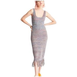 Future Collective Alani Noelle Knit Fringe Midi Summer Tank Boho Dress Size M
